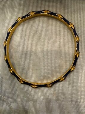 Kenneth Jay Lane blue and gold bamboo bangle bracelet